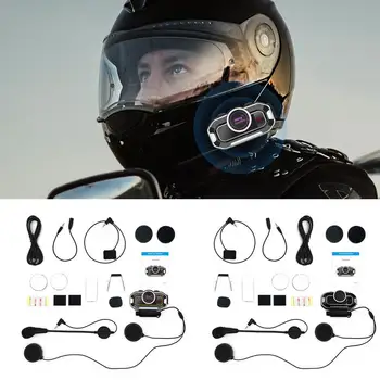 Беспроводная гарнитура для шлемов, Мотоциклетная беспроводная гарнитура со стереозвуком 5.0, наушники для шлемов на открытом воздухе, FM-радио, стереомузыка и Изображение