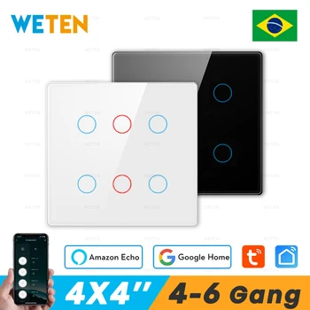 Бразилия 4x4 Tuya Wifi Сенсорный Настенный выключатель света 4 Банды 6 Банд, Прерыватель для Умного дома, Приложение Smart Life Работает с Alexa Google Home Изображение