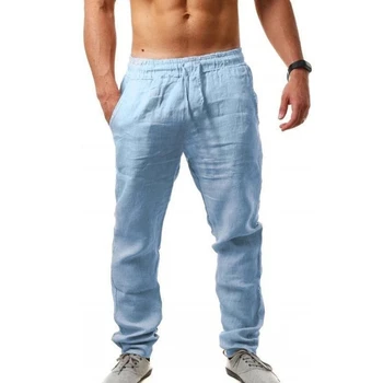 весна-лето 2023, новые мужские Хлопчатобумажные льняные брюки, Мужские осенние новые дышащие однотонные льняные брюки, Уличная одежда для фитнеса S-5XL Изображение