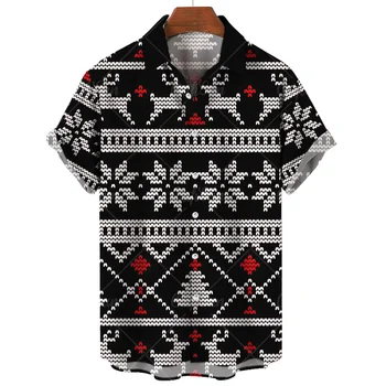 Гавайская рубашка, мужская футболка с рождественским принтом, модный лацкан с короткими рукавами, улица Харадзюку, супер большой размер мужской одежды Изображение