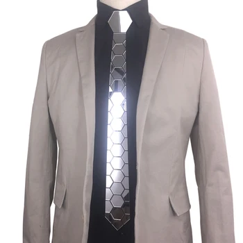 Геометрическая концепция, двойная шестиугольная форма, серебряное зеркало, хромированный модный галстук-бабочка для свадебного аксессуара, деловой наряд, подарок Изображение