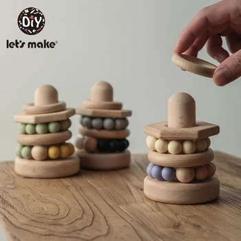 Давайте сделаем Деревянную укладочную игрушку Из Цветного камня Креативные игрушки подарки Гуттаперчевая игра для коренных зубов 3D Монтессори Подарки для Детей Изображение