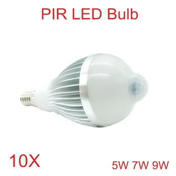 Датчик движения PIR Light E14 AC110V/AC220V Светодиодная лампа 5 Вт 7 Вт 9 Вт Лампа Auto Smart PIR Инфракрасная лампа для Тела 10 шт./лот, Бесплатная доставка Изображение