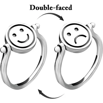 Двустороннее антистрессовое кольцо, креативное улыбающееся грустное лицо, Вращающиеся кольца для женщин, Мужчин, Круглое Вращающееся кольцо на палец в стиле Эмо, Ювелирные изделия Изображение
