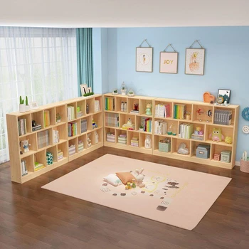 Детский книжный шкаф из массива Дерева, Стеллаж для хранения, пол в гостиной, Детский сад, Короткий Простой Рабочий стол, Сосновое бревно Изображение