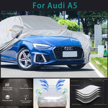 Для Audi A5 210T Водонепроницаемые автомобильные чехлы с защитой от солнца и ультрафиолета, пыли, дождя, снега, Защитный чехол для авто Изображение