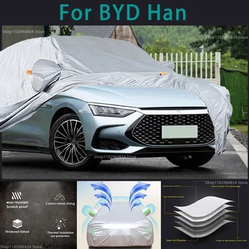 Для BYD Han 210T Водонепроницаемые автомобильные чехлы с защитой от солнца и ультрафиолета, пыли, дождя, Снега, Защитный чехол для Авто Изображение