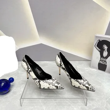 Женская обувь, туфли-лодочки с принтом питона 85 мм, высокие каблуки, идеальная мода Изображение