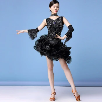 Женская Одежда для танцев, Мини-платье, платье с пайетками 