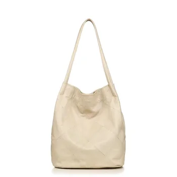 Женская сумка из натуральной кожи, ведро на одно плечо, большая вместительность, мягкий верхний слой, воловья кожа, модные повседневные покупки Изображение