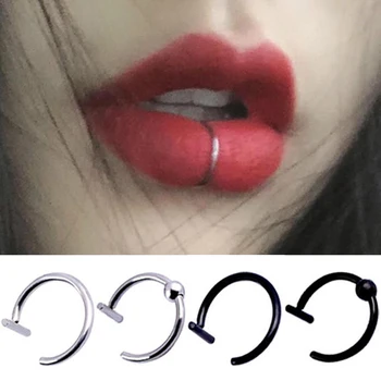 Женское кольцо для губ, пирсинг, Поддельные кольца для носа из нержавеющей Стали, пирсинг Перегородки, Зажим для рта, Не пирсинг, панк-манжета, серьга-обруч Изображение