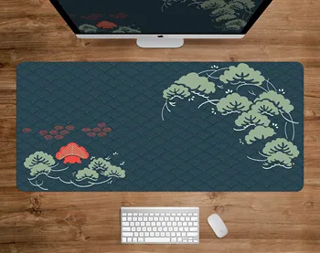 Зеленый японский коврик для стола Коврик для мыши с зеленым шалфеем и восточным рисунком 900x400 Аксессуары для клавиатуры ПК Очень Большой игровой коврик для мыши XXL Изображение