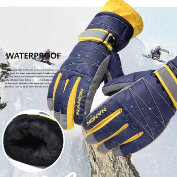 Зимние Теплые перчатки для катания на горных лыжах, Сноуборде, Мужчинах, Женщинах, для катания на холодном Снегу, Водонепроницаемые перчатки для снегоходов Изображение