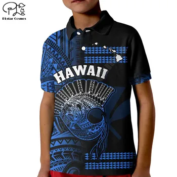 Индивидуальная Гавайская рубашка Поло, детский шлем воина Какау, Градиентные полинезийские футболки с 3D-принтом, Летние топы, детская футболка Изображение