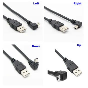 Кабель синхронизации данных от USB 2.0 до Mini USB с углом наклона 90 градусов к локтю, 5-контактный Разъем B для зарядки от мужчины к мужчине, зарядный шнур для камеры MP3 MP4 Изображение