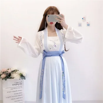 Китайский костюм династии Сун Ханфу, платье феи, косплей, Традиционный фестивальный дневник, Современная одежда для женщин, Белый, синий цвет Изображение