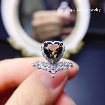 Кольцо из натурального дымчатого кварца с драгоценным камнем, коктейльные кольца из стерлингового серебра 925 пробы, специальный дизайн для женской вечеринки Изображение