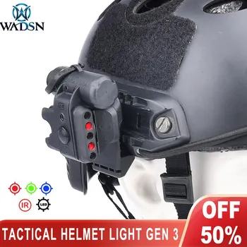Комплект фонарей для тактического шлема WADSN Gen 3 LED FAST Для шлема, зеленый, Красный, синий, ИК-Лазерный Оружейный фонарик, Охотничий фонарь для выживания Изображение