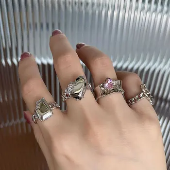 Корейское кольцо с Кристаллом и Опалом Неправильной формы для женщин, Открытые кольца с циркониевой Звездой, Винтажные Геометрические кольца Y2K, Эстетические Модные ювелирные изделия Egirl Ring Изображение