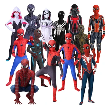 Костюм Человека-паука для мальчиков и девочек, полный комплект, Косплей Человека-паука, Зентай, детские подарки на день рождения, Хэллоуин, Рождественская вечеринка, супергерой Изображение