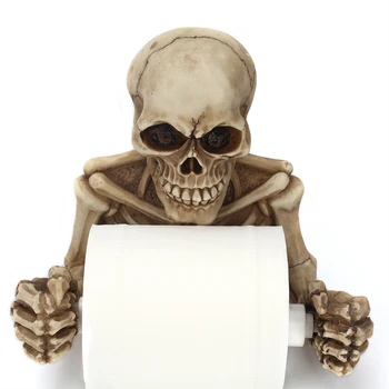 Креативный Скелет Череп Настенный Держатель Для Туалетной Бумаги Смола Ремесло Скульптура в форме скелета Для хранения тканей Аксессуары Для ванны Изображение