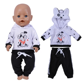 Кукольные наряды для 17-Дюймовых Кукол Lovly Dog Спортивный костюм Толстовки с Брюками Подарок на День Рождения для Маленькой Девочки 13-Дюймовый Костюм Куклы Реборн Изображение