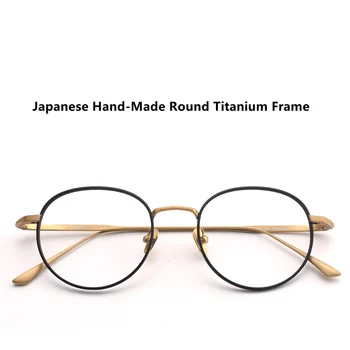 Легкие винтажные круглые очки для женщин В титановой оправе по рецепту, Японские Мужские очки от близорукости ручной работы, Брендовые очки Изображение