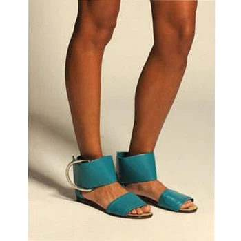 Летние женские сандалии на плоской подошве с большой пряжкой в Римском стиле Для Пляжного отдыха, Женская повседневная одежда с открытым носком и пряжкой, Sandalias Shoes Изображение