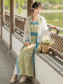 Лето 2022, Древний костюм Династии Сун, китайское традиционное платье для косплея, улучшенное зеленое Ханфу длиной до талии для женщин Изображение