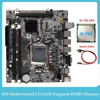 Материнская плата H55 LGA1156 Поддерживает процессор серии I3 530 I5 760, память DDR3 + процессор I5 750 + кабель переключения Изображение