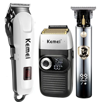 Машинка для стрижки волос Профессиональная парикмахерская, перезаряжаемая электрическая машинка для стрижки волос, комплект из 3 предметов, ножницы для зарядки через USB, триммер для бороды, электробритва Изображение