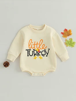 Милый детский комплект одежды на День Благодарения с толстовкой с буквенным принтом и комбинезоном с длинным рукавом для новорожденного - Очаровательно Изображение