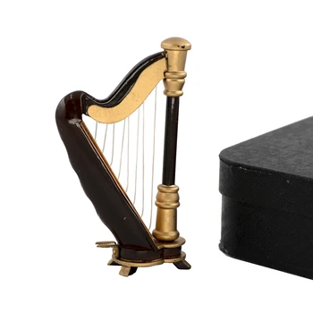 Миниатюрная деревянная модель Арфы Mini Harfe Музыкальный инструмент 1/12 Кукольный домик ob11 1/6 Аксессуары для фигурки bjd не может играть Изображение