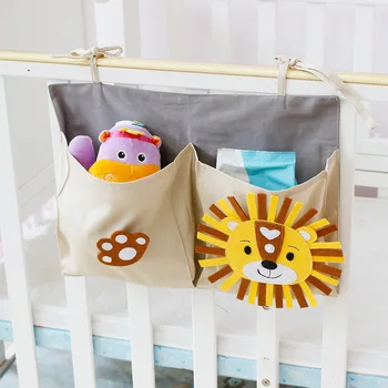 Многофункциональная сумка для хранения детской кроватки, Милый Мультяшный Лев, Органайзер для изголовья кровати для новорожденных, сумка для подгузников для малышей Изображение
