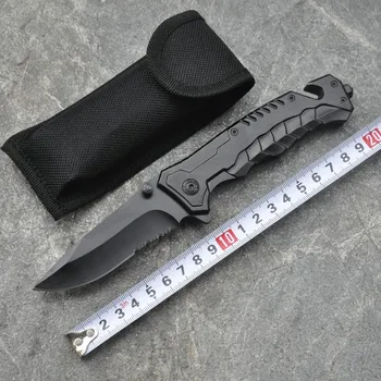 Многофункциональный Складной нож 440C Saw, Черные Спасательные Ножи для выживания в Кемпинге, Тактический Нож, Охотничьи Ножи для улицы, Инструменты + Ножны Изображение