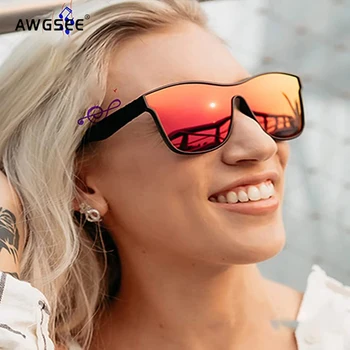Модные поляризованные солнцезащитные очки Мужские Женские негабаритные цельные пляжные солнцезащитные очки с цветными линзами, защищающие спортивные очки UV400 Изображение