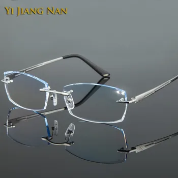 Модные титановые очки без оправы, Мужские линзы с оттенком, Очки по рецепту для мужчин Изображение