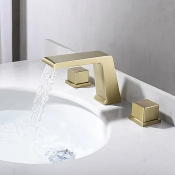 Модный Матовый золотой Латунный Кран для раковины в ванной Комнате, широко Распространенный кран для бассейна с холодной и горячей водой, Роскошный медный кран для ванной комнаты, черный, золотой Изображение