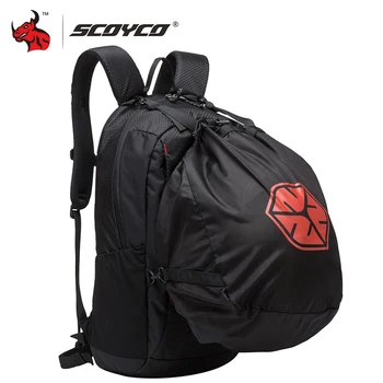 Мотоциклетный черный рюкзак SCOYCO для путешествий, водонепроницаемый износостойкий многофункциональный рюкзак для мотокросса, сумка для шлема на двойной молнии Изображение