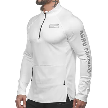 Мужская Спортивная куртка для фитнеса, бодибилдинга, рубашка для тренировок, толстовка для бега трусцой с длинным рукавом, Мужская одежда для тренировок, футболка Изображение
