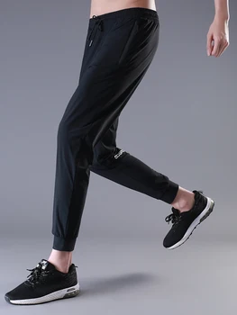 Мужские спортивные штаны, дышащие спортивные брюки, Мужские штаны для бега с карманами на молнии, Высококачественные спортивные штаны для бега трусцой, фитнеса, футбола Изображение