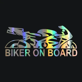 Наклейка для автомобиля Lovely Biker on Board KK, Водонепроницаемые Светоотражающие Лазерные модные наклейки, ПВХ 17,9 см X 7,6 см Изображение