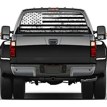 Наклейки на заднее стекло грузовика с американским флагом Hsdiokl, Черно-Белые Наклейки На Грузовик С флагом, Грузовики из перфорированного винила, Внедорожник, Легковые автомобили, Универсальный, 66' Изображение