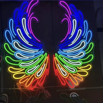 Неоновая вывеска Angel Wings, изготовленная на заказ, может быть выполнена в полноцветном цвете RGB, без Moq Для бара, вечеринки, магазина, домашнего декора Свяжитесь с нами Изображение