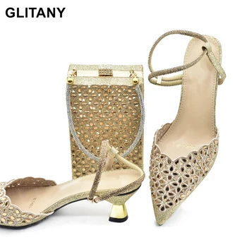 Новое Поступление, итальянский дизайн, Сверкающее бриллиантовое Цветочное украшение, Изысканная Вечерняя женская обувь и сумка, комплект, обувь больших размеров, Роскошь Изображение