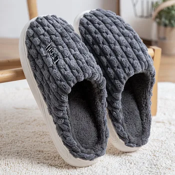 Новые зимние женские домашние плюшевые хлопчатобумажные тапочки, женская нескользящая обувь на плоской подошве для женщин Изображение
