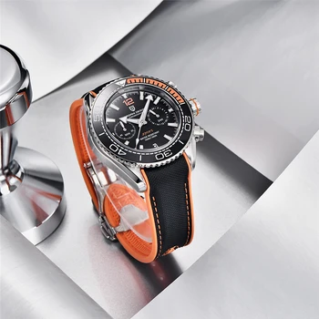 Новые кварцевые мужские часы PAGANI DESIGN, водонепроницаемые хронографы из нержавеющей стали, керамический ободок, сапфировое стекло, Relogio Masculino Изображение