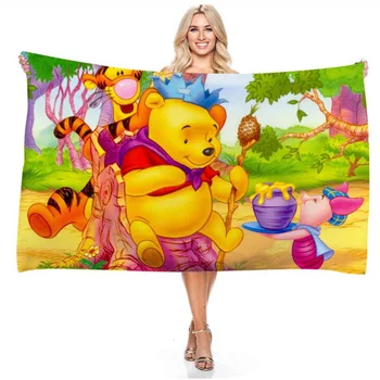 Новые мультяшные фигурки Аниме Детское пляжное банное полотенце Disney Winnie The Pooh Банное полотенце Быстросохнущее Впитывающее Детское полотенце Изображение