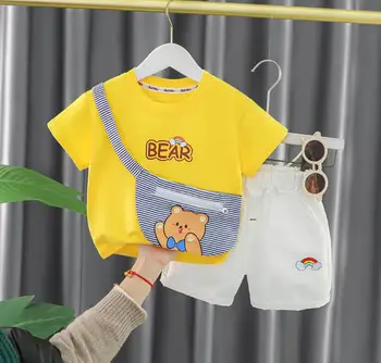 Одежда для младенцев от 6 до 18 месяцев, пуловер с мультяшным принтом для девочек и мальчиков, футболки и шорты и 2 шт./компл. Изображение