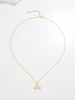 Ожерелье из Серебряной раковины из стерлингового серебра 925 пробы для женщин, простая модная цепочка с рисунком Рыбьего хвоста, ювелирный подарок Изображение